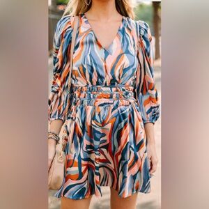 TCEC Wavy Abstract Satin Mini Dress Size Small